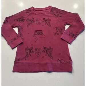 Unbranded Girls Pink Black Unicorn Boombox Heart Thermal Long Sleeve Top Retro